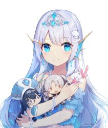 Rule 34 | 1girl, absurdres, artia, bad id, bad pixiv id, blue eyes, blue hair, character doll, crossed bangs, doris (hololive), fins, hair between eyes, hat, head fins, highres, hololive, hololive china, long hair, looking at viewer, portrait, rosalyn (hololive), simple background, smile, solo, split mouth, tiara, transparent background, very long hair, virtual youtuber, wawako mama, white background