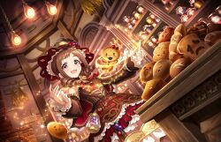 Rule 34 | 1girl, bread, brown hair, ceiling light, dress, drill hair, food, game cg, hat, idolmaster, idolmaster cinderella girls, idolmaster cinderella girls starlight stage, magic, official art, ohara michiru, open mouth, pink eyes