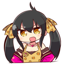 Rule 34 | 1girl, :d, animal print, bare shoulders, black hair, blush, brown camisole, brown eyes, camisole, collarbone, cropped torso, hair between eyes, hair ribbon, head tilt, heart, heart necklace, idolmaster, idolmaster cinderella girls, jacket, jewelry, leopard print, long hair, looking at viewer, matoba risa, naga u, necklace, off shoulder, open mouth, pink jacket, print camisole, print ribbon, ribbon, sidelocks, simple background, smile, solo, twintails, white background