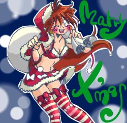 Rule 34 | 1girl, artist request, christmas, female focus, highres, lina inverse, looking at viewer, merry christmas, navel, red skirt, santa costume, skirt, slayers, solo, upper body