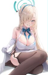 Rule 34 | 1girl, 1yu x, asuna (blue archive), blue archive, blue eyes, breasts, cleavage, light brown hair, long hair, looking at viewer, smile, solo