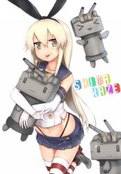 Rule 34 | 10s, 1girl, :d, :p, armpits, black panties, blonde hair, elbow gloves, gloves, highres, innertube, kantai collection, long hair, looking at viewer, microskirt, nazunakku, open mouth, panties, personification, rensouhou-chan, shimakaze (kancolle), skirt, smile, striped clothes, striped thighhighs, swim ring, thighhighs, tongue, tongue out, triangle mouth, underwear, white gloves, | |, || ||