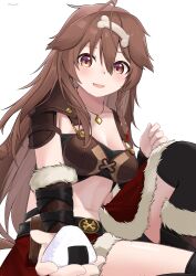 Rule 34 | 1girl, absurdres, ahoge, animal ears, armor, belt, bikini armor, black thighhighs, blush, bone hair ornament, boots, bracer, breasts, brown hair, commentary, dog ears, dog girl, dog tail, food, fur-trimmed boots, fur-trimmed bracer, fur skirt, fur trim, hair between eyes, hair ornament, hairclip, highres, hololive, incoming food, inugami korone, inugami korone (viking), jewelry, kanadeho, leather armor, long hair, looking at viewer, medium breasts, messy hair, midriff, necklace, official alternate costume, official alternate hairstyle, onigiri, pauldrons, reaching, reaching towards viewer, red skirt, shoulder armor, simple background, single pauldron, skirt, solo, tail, thighhighs, virtual youtuber, white background