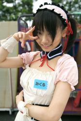 Rule 34 | apron, asahina mikuru, cosplay, hair ribbon, highres, matsunaga ayaka, photo (medium), ribbon, suzumiya haruhi no yuuutsu, waitress, waitress uniform