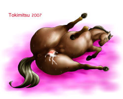 Rule 34 | 1girl, animal, anus, ass, brown hair, censored, crotch boob, furry, hooves, horse, pussy, tail, tokimitsu, wet