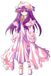 Rule 34 | 1girl, alphes (style), bad id, bad pixiv id, bow, crescent, dairi, dress, female focus, full body, hair bow, hat, long hair, looking at viewer, parody, patchouli knowledge, purple eyes, purple hair, smile, solo, style parody, touhou, transparent background