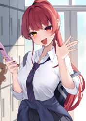 Rule 34 | 1girl, absurdres, heterochromia, highres, hololive, houshou marine, looking at viewer, necktie, open mouth, ponytail, red eyes, red hair, scarf (50464982), smile, solo, virtual youtuber, yellow eyes
