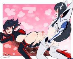 Rule 34 | 2boys, absurdres, after anal, anal, black hair, blonde hair, blue eyes, blush, cabronpr, clothed sex, clothes, crossdressing, cum, cum in ass, highres, huge penis, kill la kill, kiryuuin satsuki, long hair, male focus, male penetrated, multiple boys, open clothes, open mouth, penis, testicles, trap, trembling, veins, veiny penis, yaoi