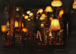 Rule 34 | 1girl, arms up, black hair, blurry, couch, covered face, dark, dress, faux traditional media, floral print, flower, globe, indoors, ladder, lamp, crossed legs, looking up, mirror, night, oil lamp, original, painting (object), picture frame, scenery, shop, short hair, signature, sitting, solo, store clerk, tamaki (tamaki illust), tufted upholstery, vase, window
