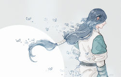 Rule 34 | 1boy, bug, butterfly, dissolving, insect, long hair, low-tied long hair, otjmohu, profile, short sleeves, smile, solo, luo xiaohei zhanji, upper body, very long hair, wuxian (the legend of luoxiaohei)