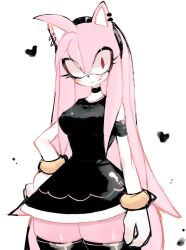 Rule 34 | amy rose, black dress, blush, bracelet, breasts, choker, dress, ear piercing, eyeshadow, furry, furry female, gloves, hairband, hand on own hip, heart, hedgehog, hedgehog ears, hedgehog girl, jewelry, large breasts, long hair, looking at viewer, makeup, piercing, pink eyes, pink fur, pink hair, quill, smile, sonic (series), thick thighs, thighhighs, thighs, usa37107692, very long hair, wide hips, zettai ryouiki
