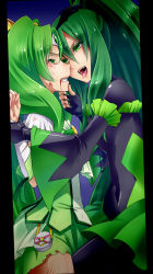 Rule 34 | 10s, 2girls, arm grab, bad end march, bad end precure, bad id, bad pixiv id, beaten, black bodysuit, blood, blush, bodysuit, breasts, cure march, dark persona, defeat, eyeshadow, grabbing another&#039;s chin, green eyes, green hair, green skirt, green theme, hand on another&#039;s chin, long hair, makeup, medium breasts, midorikawa nao, multiple girls, nail polish, open mouth, ponytail, precure, skirt, smile, smile precure!, tiara, tongue, tongue out, torn clothes, you gonna get raped, yuri, yuu (derodero)