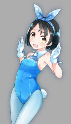 Rule 34 | 10s, 1girl, :d, ascot, bare shoulders, black hair, blush, bow, breasts, brown eyes, rabbit tail, collar, comah, gloves, hair ribbon, hairband, idolmaster, idolmaster cinderella girls, leotard, looking at viewer, open mouth, pantyhose, playboy bunny, polka dot, polka dot bow, polka dot ribbon, ribbon, sasaki chie, short hair, small breasts, smile, solo, tail