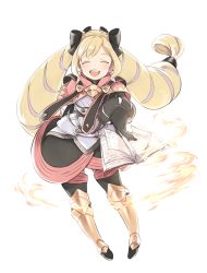 Rule 34 | 1girl, ai-wa, blonde hair, book, bow, drill hair, elise (fire emblem), closed eyes, fire emblem, fire emblem fates, gloves, hair bow, hair ornament, holding, holding book, looking at viewer, nintendo, open mouth, simple background, skirt, smile
