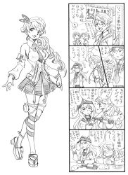 Rule 34 | !, 10s, 4girls, 4koma, @ @, alcohol, bbb (friskuser), between breasts, bottle, breasts, comic, cup, detached sleeves, drinking, drinking glass, drunk, flat cap, fubuki (kancolle), garter straps, greyscale, hat, heart, hibiki (kancolle), highres, kantai collection, large breasts, liquor, littorio (kancolle), long hair, miniskirt, monochrome, multiple girls, necktie, necktie between breasts, plate, pleated skirt, pouring, revision, ringlets, school uniform, shikinami (kancolle), side ponytail, sideways hat, sitting, skirt, slate, spoken exclamation mark, spoken heart, striped clothes, striped legwear, striped thighhighs, thighhighs, tokkuri, translated, tumbler, waving, wavy hair, wine bottle, zettai ryouiki