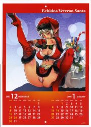 Rule 34 | 00s, 1girl, bag, boots, box, breasts, calendar, christmas, echidna (queen&#039;s blade), echidna (queen's blade), f.s., flexible, hat, high heels, highres, large breasts, lips, long hair, panties, pointy ears, queen&#039;s blade, santa costume, santa hat, shoes, skirt, snake, solo, thigh boots, thighhighs, underwear, veteran mercenary echidna