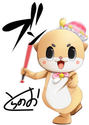 Rule 34 | 1other, artist name, baby bottle, baseball bat, blurry, blush stickers, bottle, chiitan, full body, holding, holding baseball bat, looking at viewer, mascot, open mouth, otter, signature, simple background, solo, standing, standing on one leg, susaki, toranoo, white background, x navel, yuru-chara