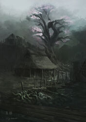 Rule 34 | artist name, bloodborne, highres, house, no humans, scenery, tentacles, translation request, tree, tripdancer, village, water