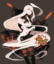 Rule 34 | 10s, 1girl, abyssal ship, aircraft carrier princess, colored skin, kantai collection, long hair, looking at viewer, machinery, one side up, orange eyes, rom (romshiro), romshiro, school uniform, serafuku, solo, torn clothes, very long hair, white hair, white skin