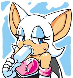 Rule 34 | aku tojyo, food, furry, ice cream, lowres, popsicle, rouge the bat, sexually suggestive, simple background, sonic (series)