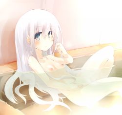 Rule 34 | 10s, 1girl, afloat, aqua eyes, bath, bathing, bathtub, breasts, cleft of venus, collarbone, completely nude, floating hair, from side, groin, hibiki (kancolle), indoors, kantai collection, leaning back, long hair, looking at viewer, maszom, nijou katame, nipples, nude, outstretched leg, partially submerged, personification, pussy, reclining, silver hair, sitting, small breasts, solo, sunlight, very long hair, water