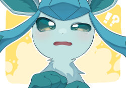 Rule 34 | !, ?, animal focus, blue eyes, blue hair, creatures (company), fang, game freak, gen 4 pokemon, glaceon, highres, looking at viewer, moi moi 123, nintendo, open mouth, pokemon, sidelocks, solo, tears
