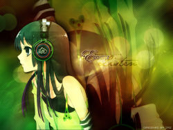 Rule 34 | akiyama mio, altered background, asymmetrical sleeves, bare shoulders, cable, dj, eyelashes, from side, headphones, ito noizi, k-on!, long hair, solo, third-party edit, uneven sleeves, watermark