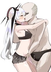 Rule 34 | 1boy, 1girl, arms around neck, artist request, blush, female ejaculation, female orgasm, fingering, french kiss, hetero, highres, kiss, lingerie, luna (punishing: gray raven), navel, orgasm, punishing: gray raven, pussy juice, twintails, underwear