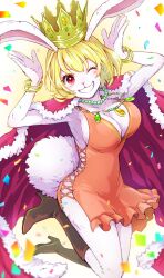 Rule 34 | 0aoiurn0, 1girl, animal ears, animal nose, blonde hair, body fur, carrot (one piece), dress, furry, furry female, highres, looking at viewer, one piece, orange dress, rabbit ears, rabbit girl, rabbit tail, red eyes, smile, solo, tail, white fur