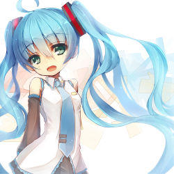 Rule 34 | 1girl, ahoge, blue hair, detached sleeves, green eyes, hatsune miku, highres, if (asita), long hair, necktie, open mouth, solo, tatapopo, twintails, very long hair, vocaloid