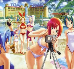 Rule 34 | 2boys, 3:, 6+girls, :/, ahoge, armlet, bikini, blonde hair, blue hair, breasts, camera, child, choco (rio), cleavage, cleavage cutout, clothing cutout, cloud, column, day, drink, earrings, el adams, finger to own chin, fishing, fishing rod, front-tie top, green eyes, green hair, halterneck, hat, high heels, il adams, jewelry, large breasts, mint clark, mr clark (rio), multiple boys, multiple girls, navel, non-web source, olin dunhill, one-piece swimsuit, outdoors, palm tree, pillar, pink hair, pool, poolside, red bikini, red eyes, red hair, reflection, rio rollins, rosa canyon, runny nose, side-tie bikini bottom, sideways mouth, snot, squiggle, stuffed animal, stuffed toy, super blackjack, swimsuit, teddy bear, thigh gap, tiffany abbott, tom howard, top hat, towel, tray, tree, tree shade, tripod, viewfinder, water, waterfall, white bikini, white one-piece swimsuit, wrist cuffs