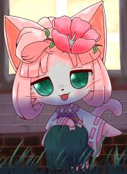 Rule 34 | 1girl, artist request, cat, cat busters, furry, furry female, green eyes, japanese clothes, long hair, pink hair, sakuya (cat busters), solo