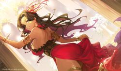 Rule 34 | 1girl, black hair, carmen (takt op.), dress, long hair, looking at viewer, multicolored hair, official art, purple hair, red dress, smile, takt op., takt op. symphony, two-tone hair, very long hair, yellow eyes