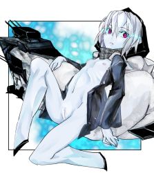 Rule 34 | 10s, 1girl, abyssal ship, breasts, censored, coat, colored skin, female focus, full body, hood, hoodie, kantai collection, naked coat, naked hoodie, navel, nipples, nude, pale skin, purple eyes, pussy, re-class battleship, scarf, short hair, small breasts, solo, tagme, tail, white hair, white skin