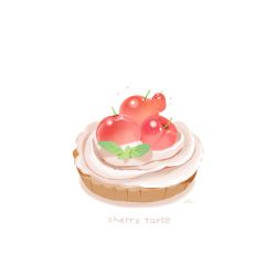 Rule 34 | bird, chai (drawingchisanne), cherry, commentary request, dessert, english text, food, food focus, fruit, fruit tart, looking at viewer, mint, no humans, on food, original, pastry, signature, sparkle, sweets bird, tart (food), undersized animal, white background