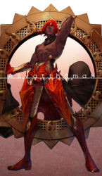Rule 34 | 1boy, artist name, ashwatthama (fate), boots, character name, choker, daimon560, dated, fate/grand order, fate (series), full body, gaunt, gauntlets, gradient background, looking at viewer, male focus, red hair, simple background, solo, topless male