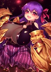 Rule 34 | 10s, 1girl, areola slip, bare shoulders, bodysuit, breasts, fate/extra, fate/extra ccc, fate/grand order, fate (series), huge breasts, long hair, o-ring, o-ring top, osiimi, pantyhose, passionlip (fate), purple hair, red eyes, see-through, smile, solo