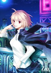 Rule 34 | 1girl, :p, absurdres, akanbe, antenna hair, arcueid brunestud, artist name, black jacket, black skirt, blonde hair, breasts, building, city, city lights, cloud, commentary request, eyelid pull, finger to eye, hair between eyes, highres, index finger raised, jacket, jacket on shoulders, jewelry, long sleeves, looking at viewer, medium breasts, miniskirt, moon, necklace, night, night sky, red eyes, short hair, skirt, sky, smile, solo, star (sky), sweater, tongue, tongue out, tsukihime, tsukihime (remake), turtleneck, turtleneck sweater, twitter username, upper body, vampire, white sweater, zap