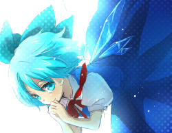 Rule 34 | bad id, bad pixiv id, blue eyes, blue hair, blue theme, bow, cirno, machiko (beard), own hands together, short hair, solo, touhou, wings