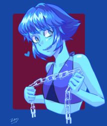 Rule 34 | 1girl, artist request, bad id, bad pixiv id, blue background, blue eyes, blue hair, blue skin, chain, colored skin, heart, highres, hydrokinesis, lapis lazuli (steven universe), solo, steven universe, water