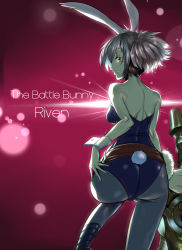 Rule 34 | 1girl, animal ears, ass, back, backless outfit, baijiin poison, battle bunny riven, breasts, character name, fake animal ears, female focus, league of legends, leotard, looking back, pantyhose, playboy bunny, rabbit ears, rabbit tail, riven (league of legends), short hair, solo, tail, wrist cuffs