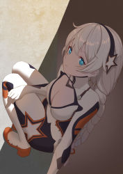 Rule 34 | + +, 1girl, :i, absurdres, antenna hair, blue eyes, braid, breasts, cleavage, closed mouth, full body, hair between eyes, hair ornament, highres, honkai (series), honkai impact 3rd, kiana kaslana, kiana kaslana (white comet), long hair, long sleeves, looking at viewer, medium breasts, shadow, solo, squatting, tcl-mo, twin braids, white hair