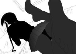 Rule 34 | 1girl, black pantyhose, feet, female protagonist (houkago play), foot focus, galore, game console, greyscale, houkago play, monochrome, nintendo, panties, panties under pantyhose, pantyhose, pantyshot, solo, underwear, upskirt, wii