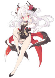 Rule 34 | 1girl, azur lane, bare shoulders, black bow, black dress, black footwear, blade (galaxist), blush, bow, chain, china dress, chinese clothes, detached sleeves, dress, dress tug, fang, full body, fur collar, groin, hair between eyes, hair bow, long hair, long sleeves, looking at viewer, parted lips, purple eyes, shoes, short dress, side slit, silver hair, simple background, sleeveless, sleeveless dress, smile, solo, standing, standing on one leg, twintails, vampire (azur lane), vampire (the breath of spring) (azur lane), very long hair, white background