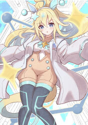 Rule 34 | 1girl, ahoge, animal ears, black pantyhose, blonde hair, blue bow, blue eyes, blue hair, blush, bow, breasts, commentary request, feet out of frame, hair between eyes, hair ornament, hairband, highres, horse ears, horse girl, horse tail, jacket, knees together feet apart, long sleeves, multicolored hair, neo universe (umamusume), official alternate hairstyle, open clothes, open jacket, pantyhose, parted lips, ponytail, puffy long sleeves, puffy sleeves, sleeves past fingers, sleeves past wrists, small breasts, solo, star (symbol), star hair ornament, sunanuko (ramuneko), tail, two-tone hair, uma stars (umamusume), umamusume, white hairband, white jacket