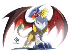 Rule 34 | 1other, digimon, digimon (creature), griffomon, other focus, sharp teeth, solo, teeth, wings
