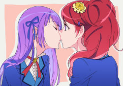 Rule 34 | 10s, 2girls, aikatsu!, aikatsu! (series), hikami sumire, imminent kiss, kurebayashi juri, multiple girls, negom, red hair, simple background, yuri