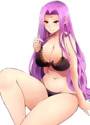 Rule 34 | 1girl, arano oki, black panties, breasts, collarbone, commentary request, facial mark, fate/grand order, fate (series), forehead mark, highres, large breasts, lingerie, long hair, medusa (fate), medusa (rider) (fate), navel, panties, purple eyes, purple hair, smile, solo, underwear, underwear only, very long hair