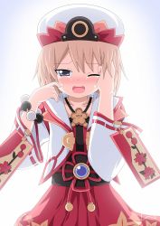Rule 34 | 1girl, blanc (neptunia), blue eyes, blush, brown hair, crying, graphite (medium), hat, kagerou (kers), looking at viewer, neptune (series), one eye closed, open mouth, short hair, solo, tears, traditional media