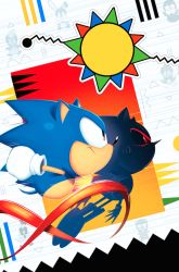 Rule 34 | 2boys, arms at sides, bird, black eyes, clenched hand, closed mouth, flying, from side, furry, furry male, gloves, glowing, glowing eyes, looking away, male focus, metal sonic, motion blur, multiple boys, official art, outstretched arm, rabbit, red eyes, robot, running, sonic (series), sonic the hedgehog, sonic the hedgehog (archie comics), sonic the hedgehog (classic), speed lines, triangle, tyson hesse, white gloves
